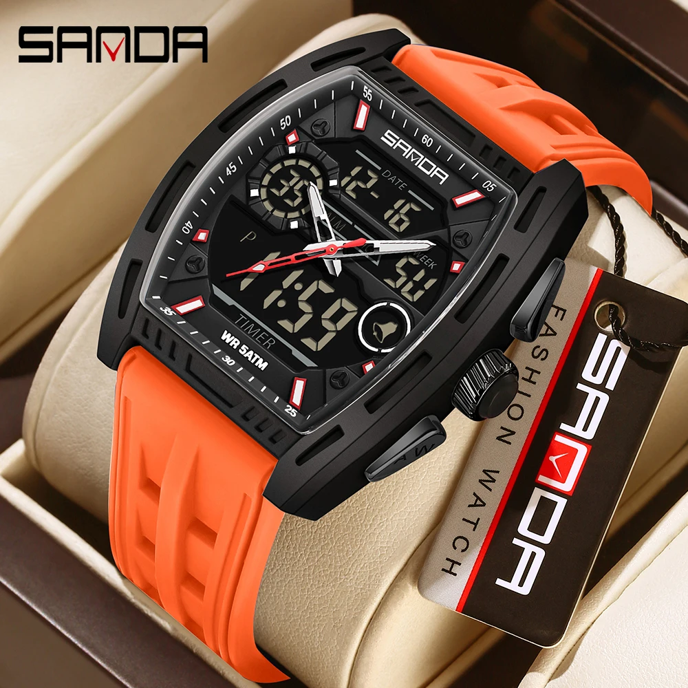 Montre numérique pour homme, double affichage, calendrier, alarme lumineuse, compte à rebours, montre électronique tendance pour homme, Reloj Hombre_voghion.com