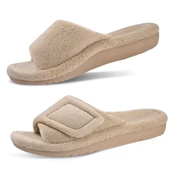 Crestar Women' Slippers Winter Fashion Open Toe Fluffy Solid Color House Slippers New Indoor and Outdoor Antiskid Cotton Shoes 1