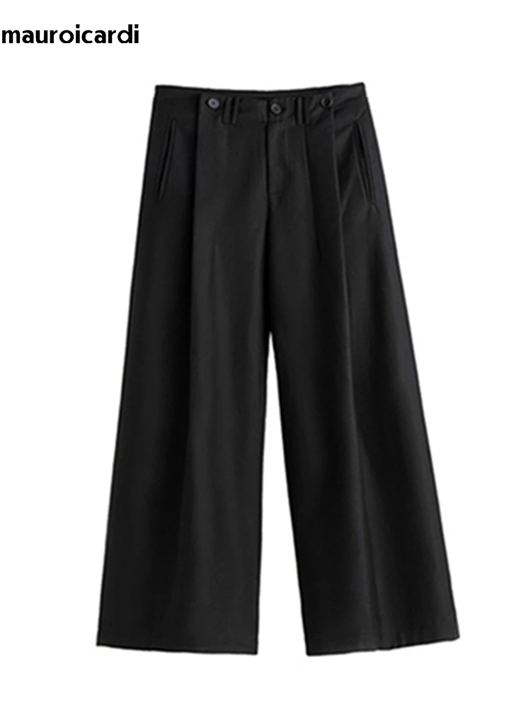 Mauroicardi Spring Autumn Long Loose Casual Baggy Flowy Soft Black Pleated Wide Leg Pants Men Luxury Designer Emo Clothing 2024 6