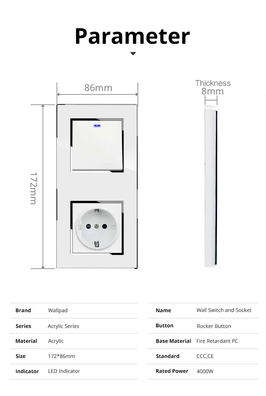 Carga USB, Tomada UE, 2 Way Reset,