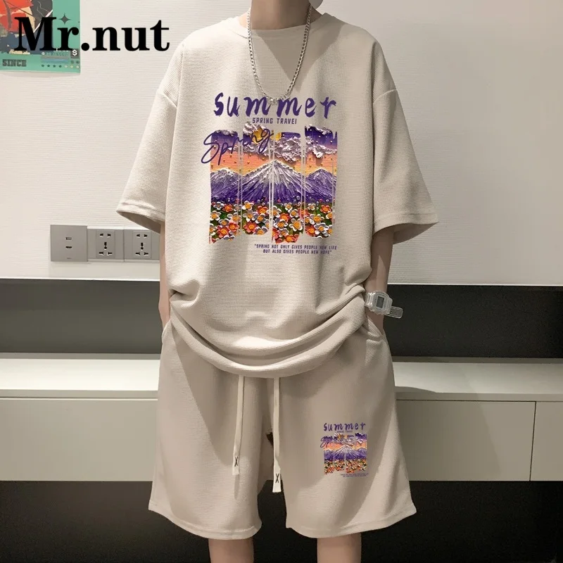 

Mr.Nut Summer T Shirt Sport Clothes Two Piece Set Unisex Casual Stylish Youth Everyday Streetwear Women Sportswear Suit American