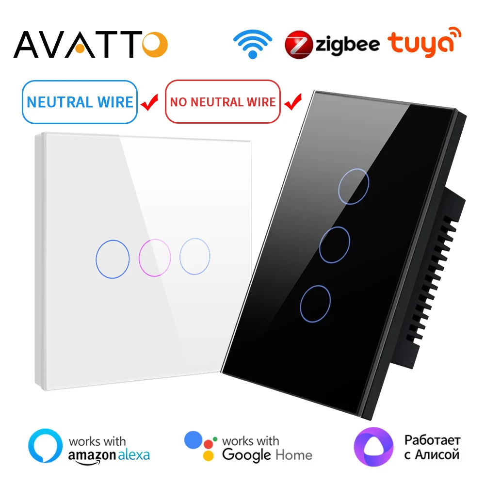 Avatto-interruptor de Luz Inteligente Tuya Wifi Zigbee Fio Neutro Necessário Nenhum Fio Neutro Necessário Funciona com Alexa Google Homealice