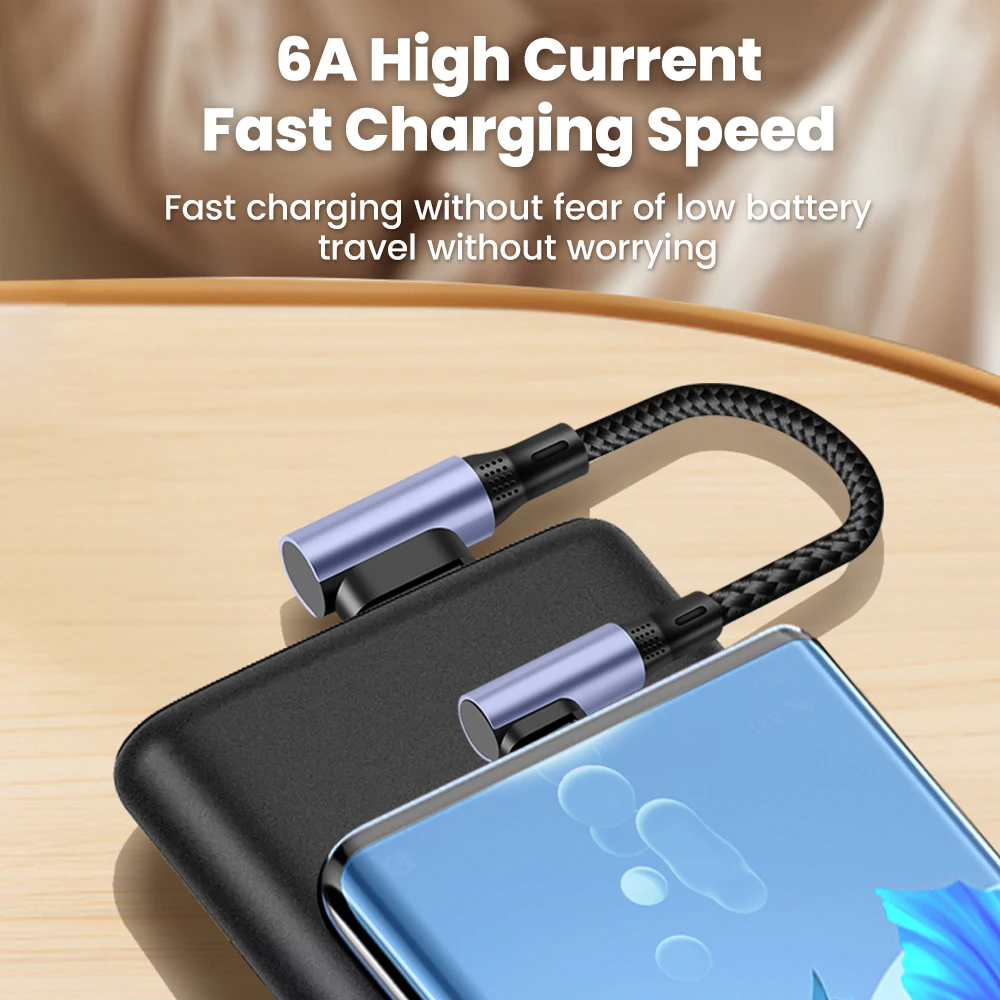 6A 15CM 30CM 짧은 케이블 고속 충전 90 ° 엘보우 USB A to Type C 케이블 (보조배터리용) USB C to USB C 케이블 (아이폰 15, 16용)