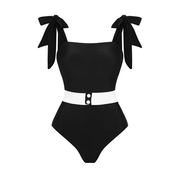 2024 Reversible Bowknot Tie-shoulder One Piece Swimsuit  Women Beachwear  Clearance Wholesale