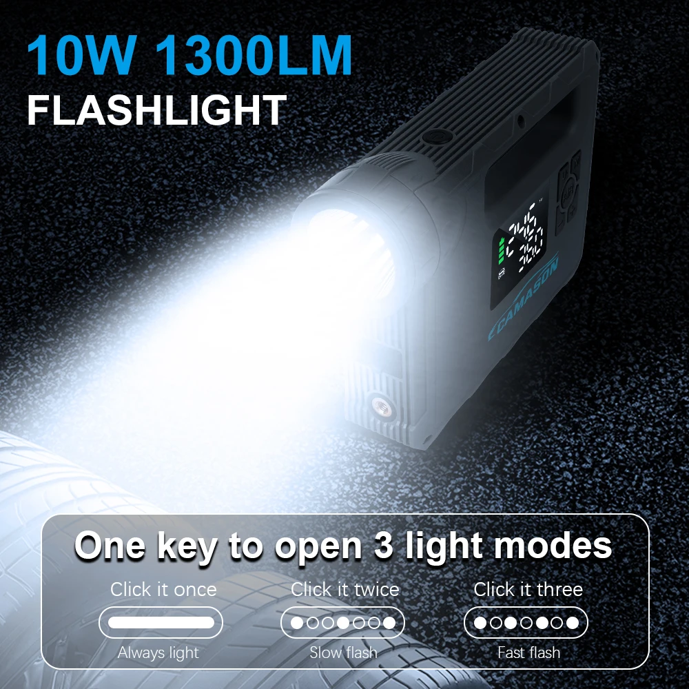 Camping Flashlight Rechargeable Lamp Camp Tent Air Compressor Car Tyre Air Pump Jump Starter Lantern Torch light