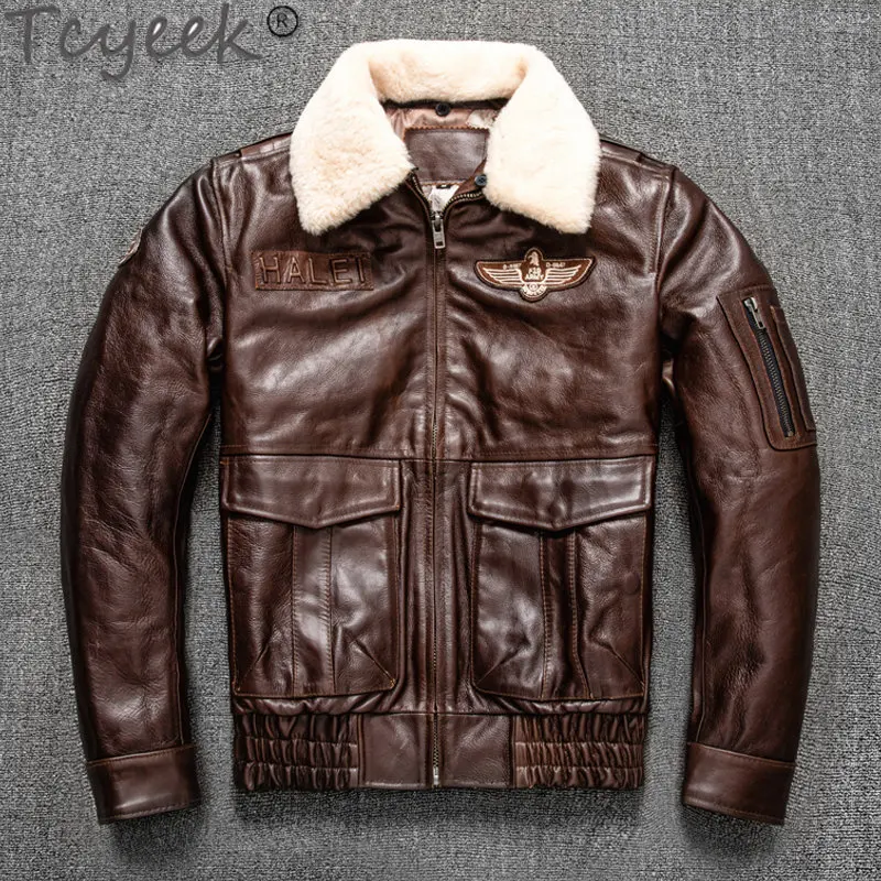Tcyeek Men's Genuine Leather Jackets Short Slim Cow Leather Coat Male Clothing Autumn Winter Cotton Coats Chaquetas Hombre LM573