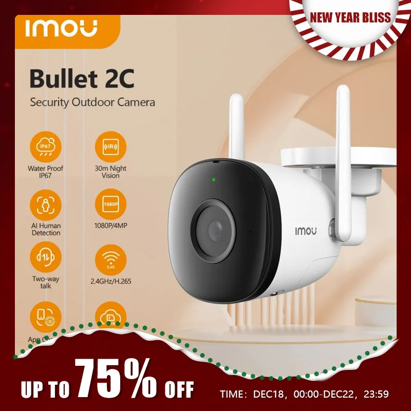  IMOU Wifi Outdoor Camera Bullet 2C 4MP 2MP Surveillance IP Camera Automatic Tracking Weatherproof AI Human Detection 