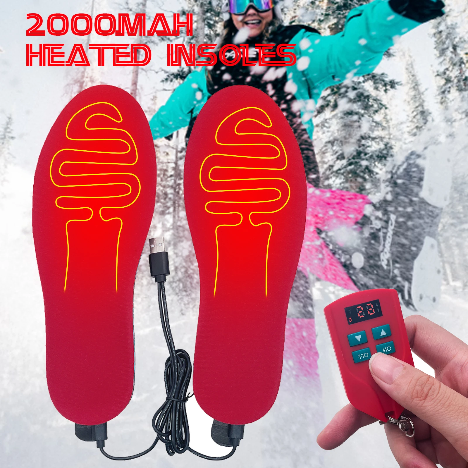 

2000mAh Winter Heated Insole Outdoor Sports Heightening Insole Rechargeable Electric Heating Insole with Remote Control