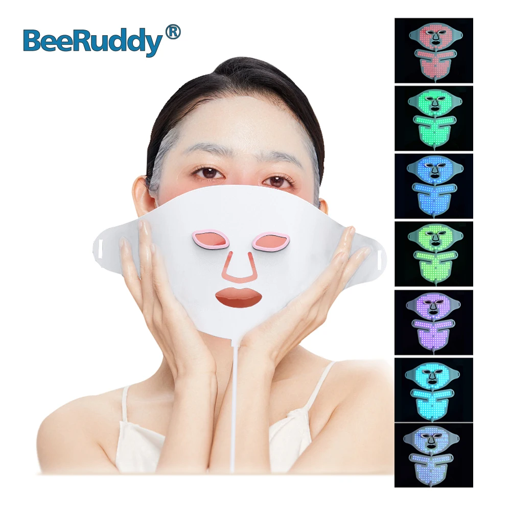 BeeRuddy USB Charge 7 Colors LED Facial Mask Photon Therapy With Neck