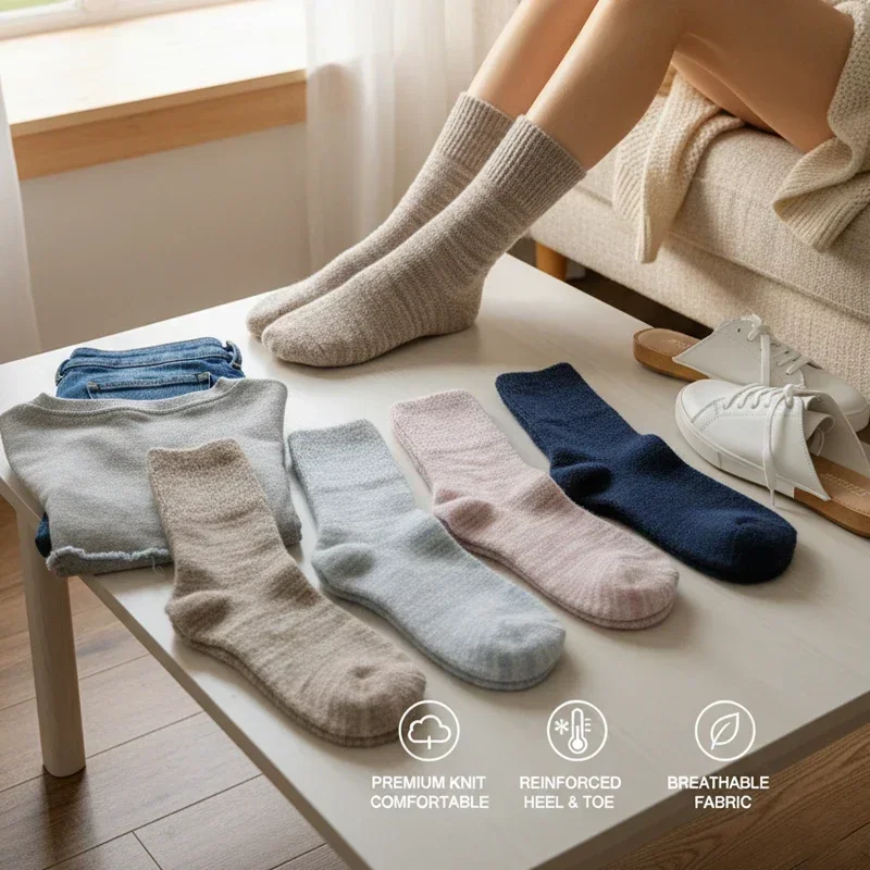 5Colors Women Wool Socks Warm Winter Thick Cashmere Fuzzy Casual Solid Color Comfortable Home Soft Thermal Socks