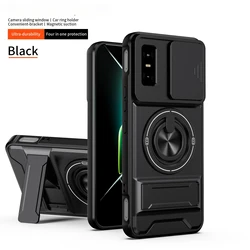Armored Hard Shell TPU+PC Phone Case with Rotating Ring Holder and Magnetic Mount Compatibility for Infinix GT 30 Pro (Black)