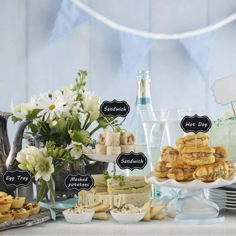 24pcs Blackboard Paperboard Message Slate Business Card Holder Memo Label Brand Number Table Price For Home Restaurant Party paper message holder