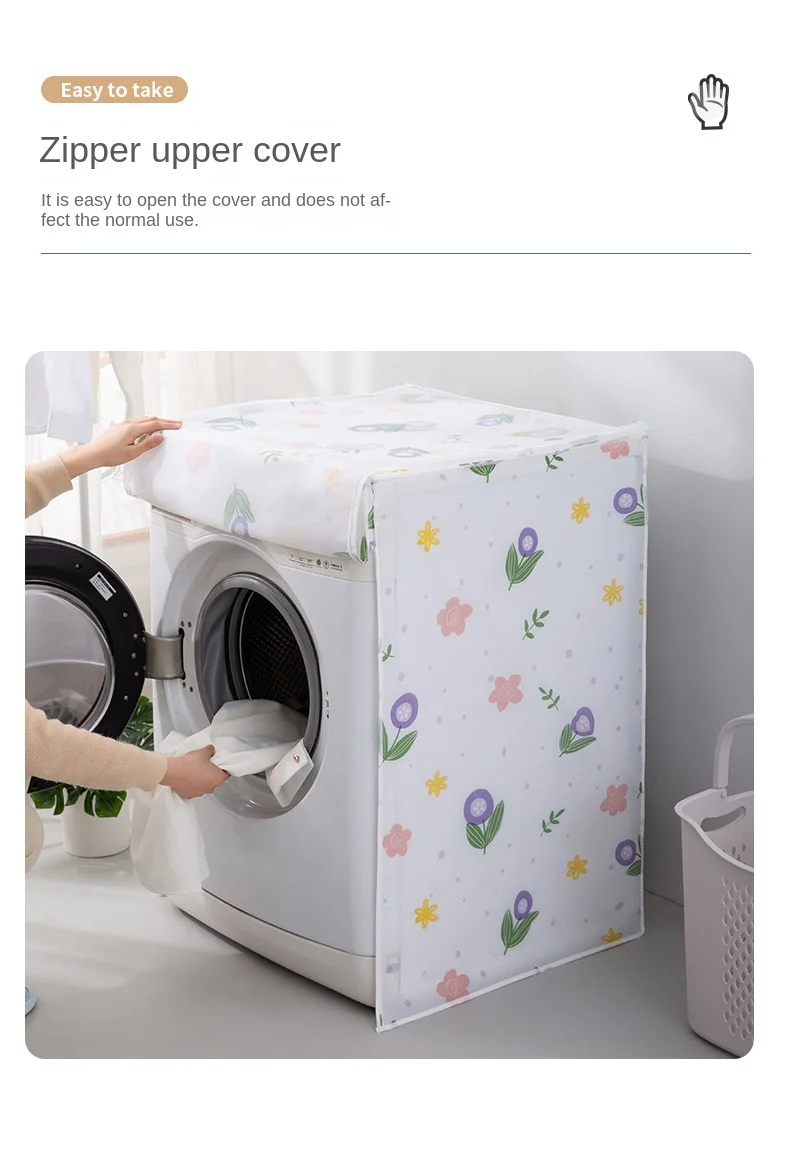Description Picture 4 of itemDrum Washer-dryer Cover Washing Machine Cover PEVA Zippers Waterproof Front Load Sunblock Laundry Print Coated Dust Cover Print