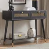 Mid Century Modern Console Table, Narrow Wood Entryway Table with 2 Storage Drawers and Open Shelf, Farmhouse Entry Tables 1