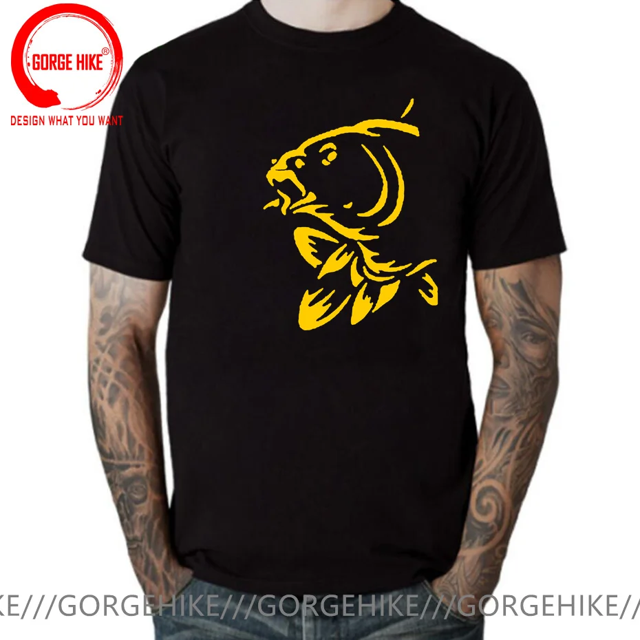Divertente Fishinger Carp Fish Fisherman Sporter T Shirt Uomo Estate Cotone Harajuku Giapponese Koi Fish O Neck Streetwear T-Shirt Nera