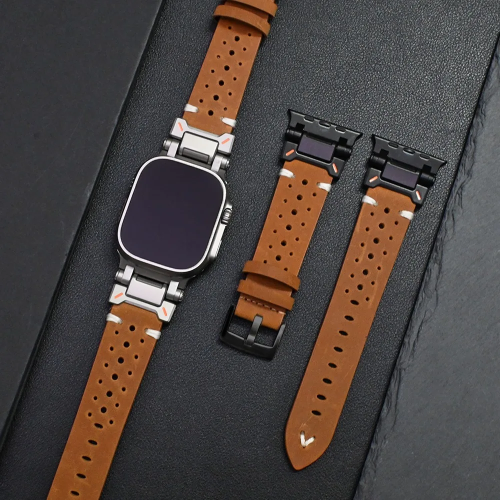 Luxury Titanium Color Bracelet with Genuine Leather Band