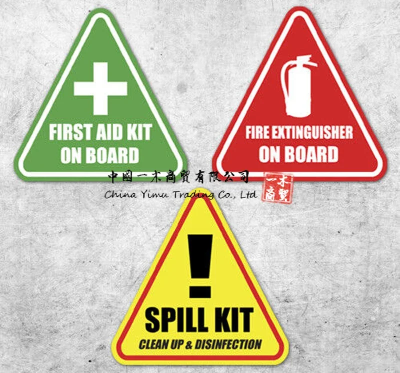 Pronto Soccorso Estintore Kit Fuoriuscite Adesivo Decalcomania Avvertenza Sicurezza 3M