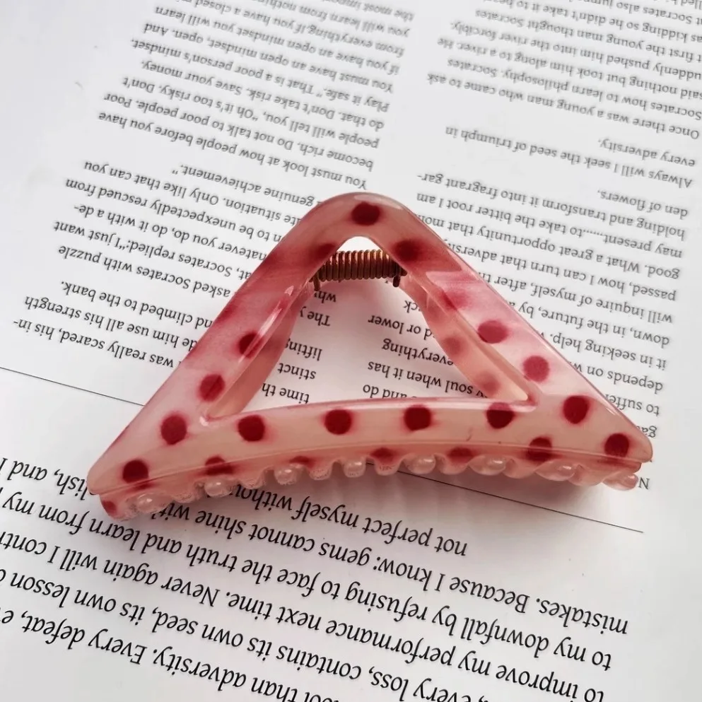 2 Stücke Süße Rosa Polka Dot Geometrie Oval Stern Haarspange Klaue Elegante Hochzeit Urlaub Hai Pferdeschwanz Clip Klemme Haarschmuck – Detail 3