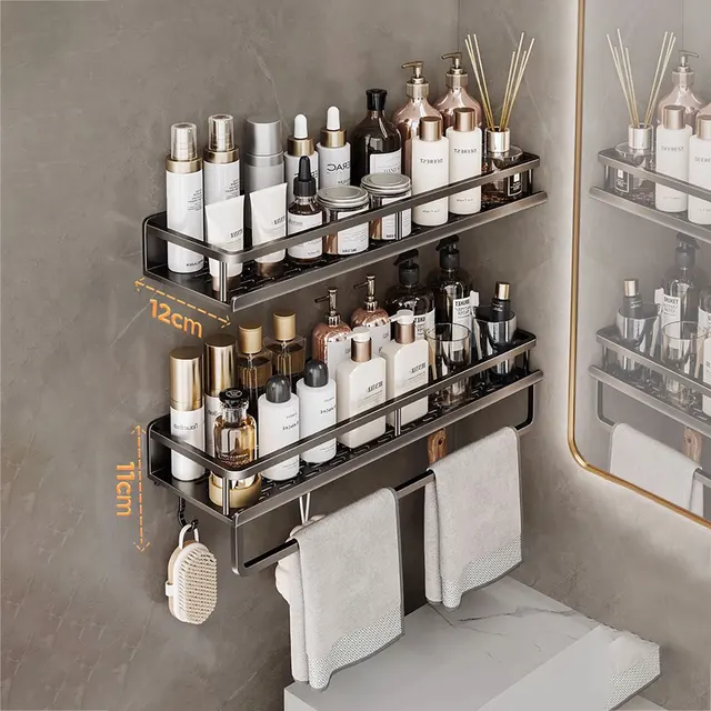 30/40/50CM Mensola da bagno senza punzonatura Porta shampoo Organizzatore per doccia in alluminio senza foratura Mensola per WC Accessori per il bagno 4