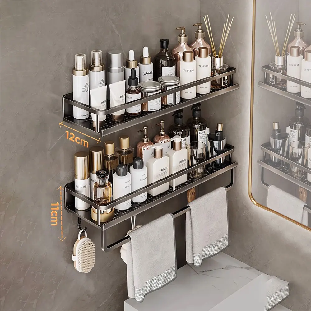 30/40/50CM Punch-Free Bathroom Shelf Shampoo Rack Aluminum Shower Organiser Without Drilling Toilet Shelf Bathroom Accessories 4