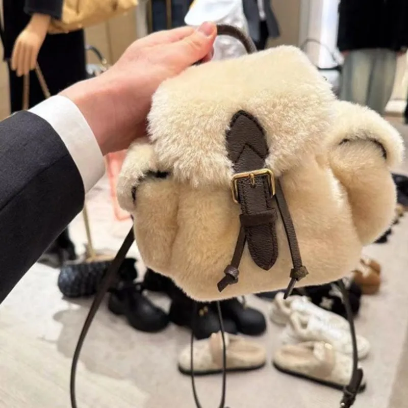 JIAERDI Retro Plush Backpack Women Japanese Style Leather Buttons Compact Cute Knapsack Ladies Fashion Commute Mochilas Mujer