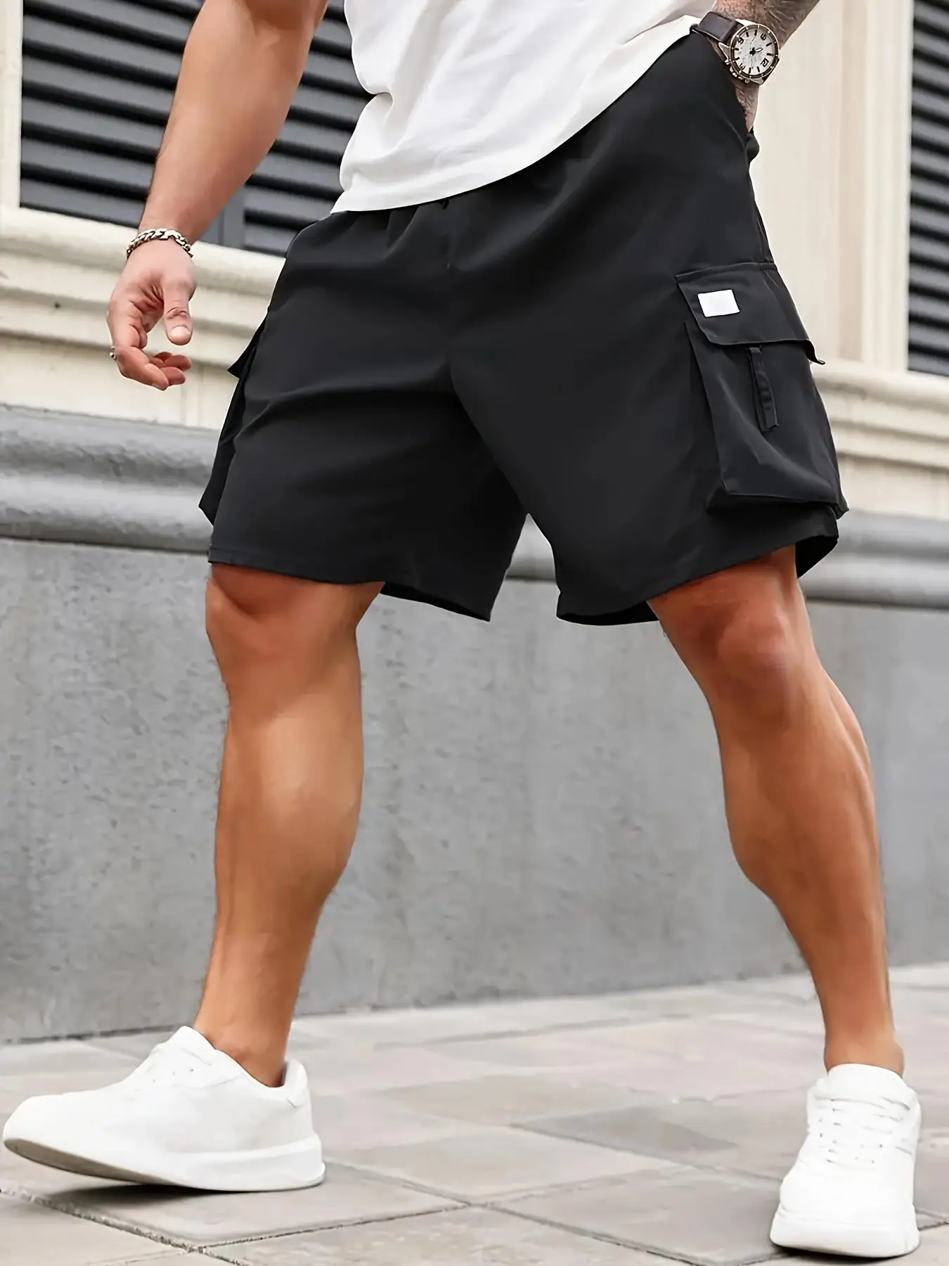 Men's Cargo Shorts - Casual Elastic Waistband Drawstring Large Flap Pocket