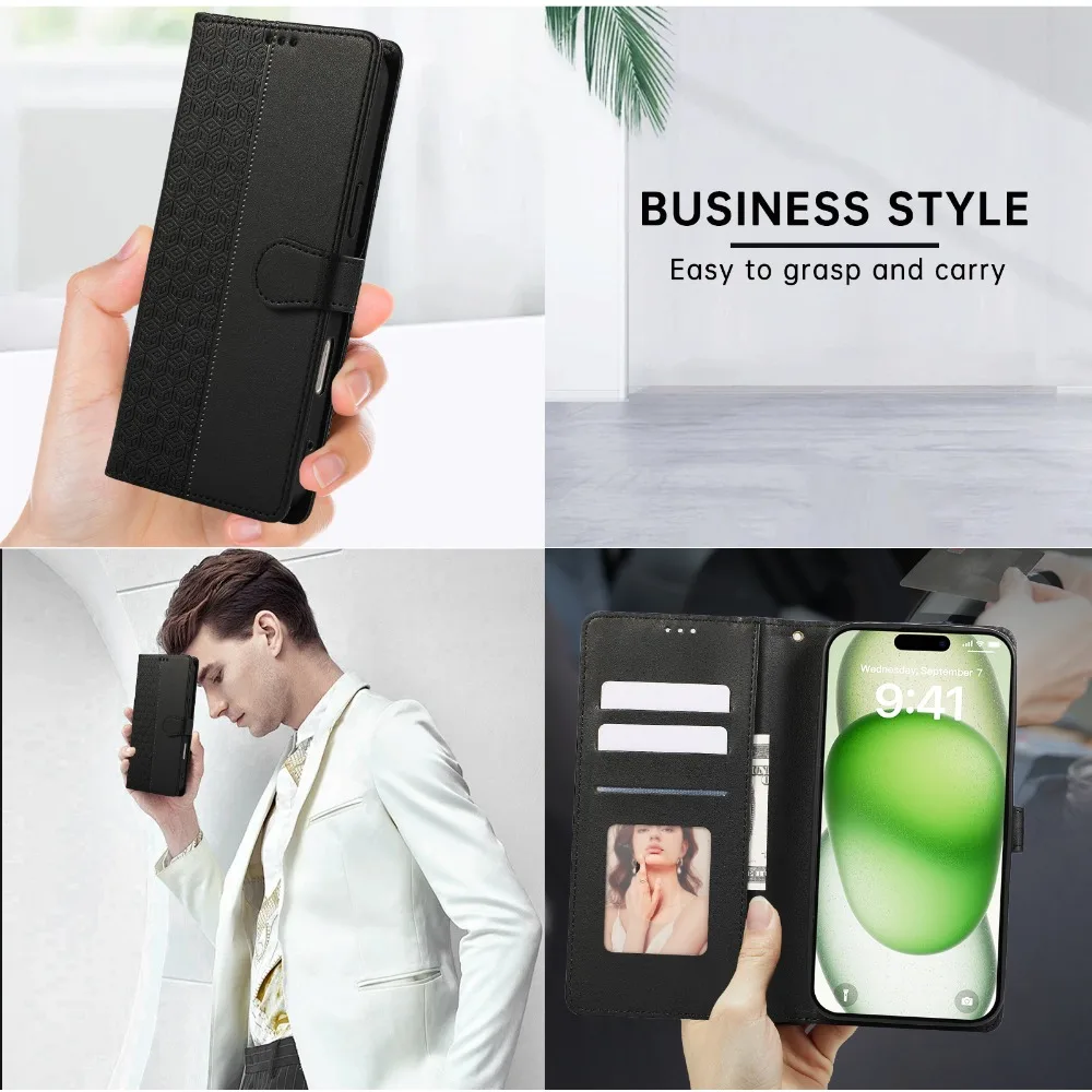 Leder-Schutzhülle für iPhone 13 12 Mini 16 15 14 11 Pro Max XS XR 8 Plus, Geldbörse mit Handschlaufe und Kartenhalter_voghion.com