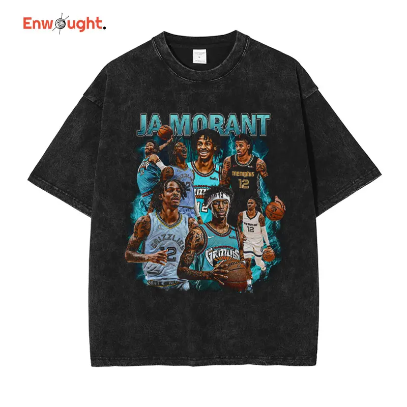 

Ja Morant T Shirt Basketball Players PointGod Vintage Washed Top Tees Hip Hop Harajuku Short Sleeve Oversized T-shirt Men Cotton