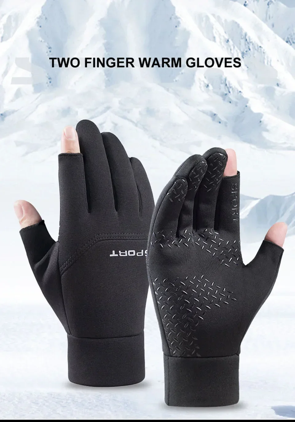 Description Picture 2 of itemWinter Fishing Men's Gloves Women Cycling Skiing Warm Anti-Slip Gloves for Sports Touch Screen Two Fingers Cut Outdoor Angling