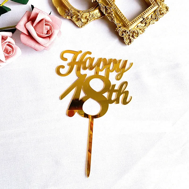 Gold Acrylic Happy Birthday Cake Topper Sweet16 20th 30th 40th 50th 60th Special Age Birthday Party Cake Decoration Supplies