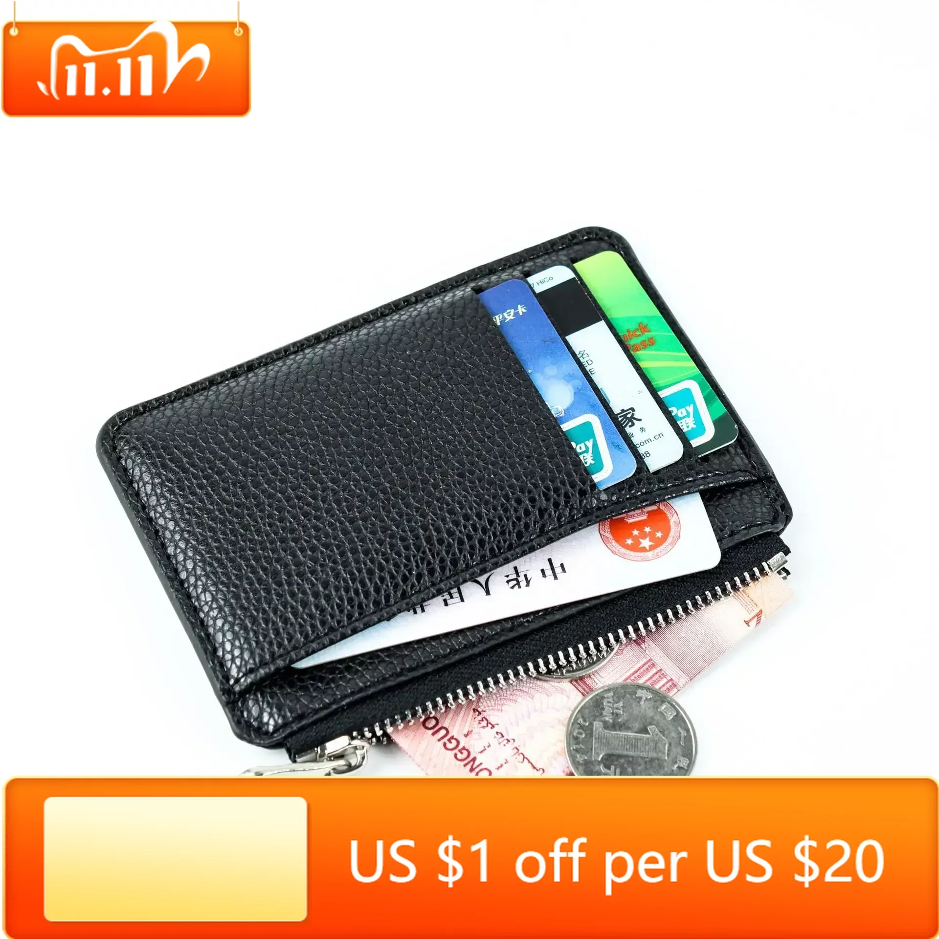 

Slim Wallet Purse PU Leather Women Men Card Holder Unisex Zipper Business Card Case Credit Mini Bank Cards Holder Gift Wallet
