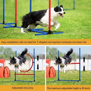 Dog Agility Equipments, Includes Flirt Pole Toy, 3 Flying Discs, 1 Agility Tunnel, 2 Jumps, 6 Weave Poles, Pause Box, Agility 4