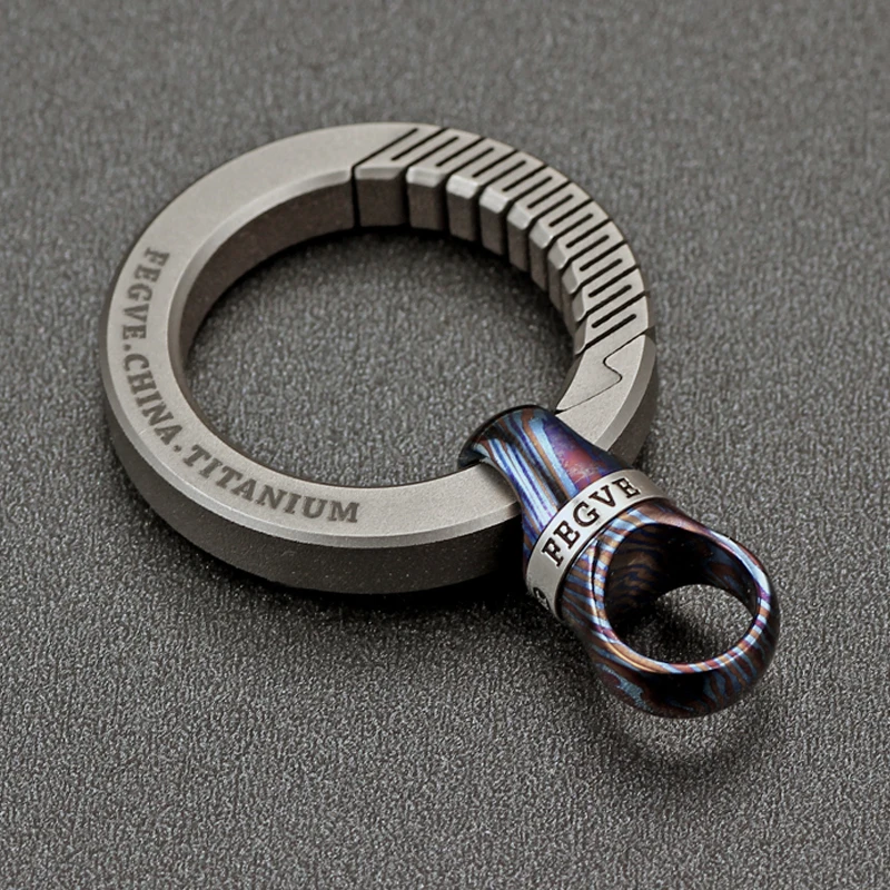 Titanium Damascus Keyring Spin Rotation For Car Key Ring Holder
