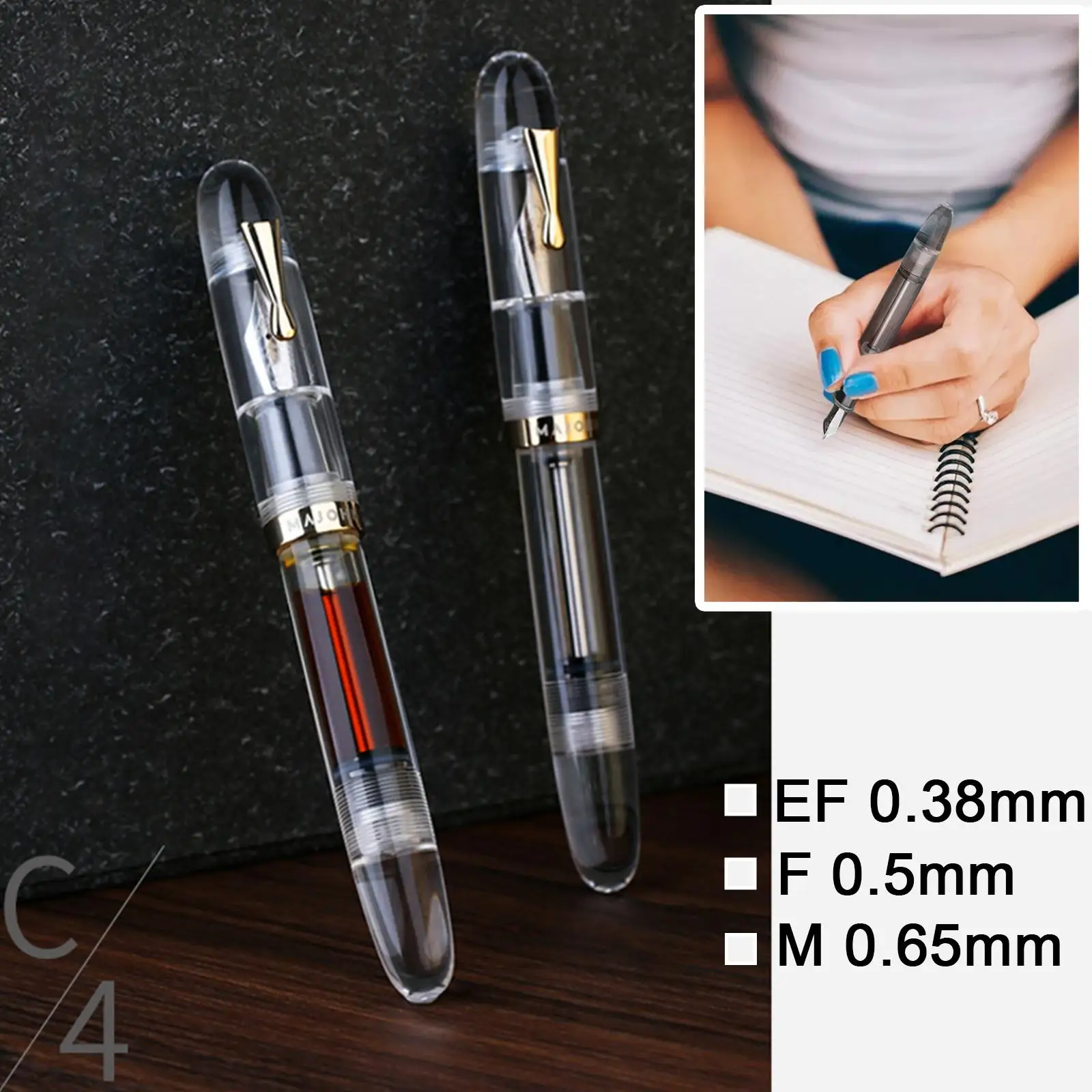 Majohn C4 투명 대용량 만년필, Ef/f/m 펜촉 펜 상자 필링 잉크, 점안기 쓰기, 선물 사무실, O2v1