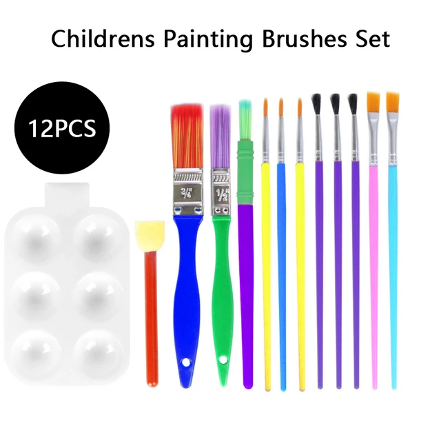 4pcs Toddler Paint Brushes Plastic Handle Nylon Painting Brush Crafts And  DIY