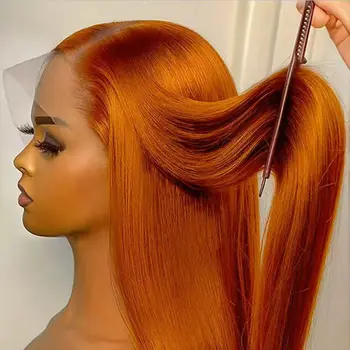 350 Ginger Orange Straight Human Hair Wigs 13X4 Hd Lace Frontal Wigs 250% Density Pre-plucked Brazilian Human Hair Wig For Women 1