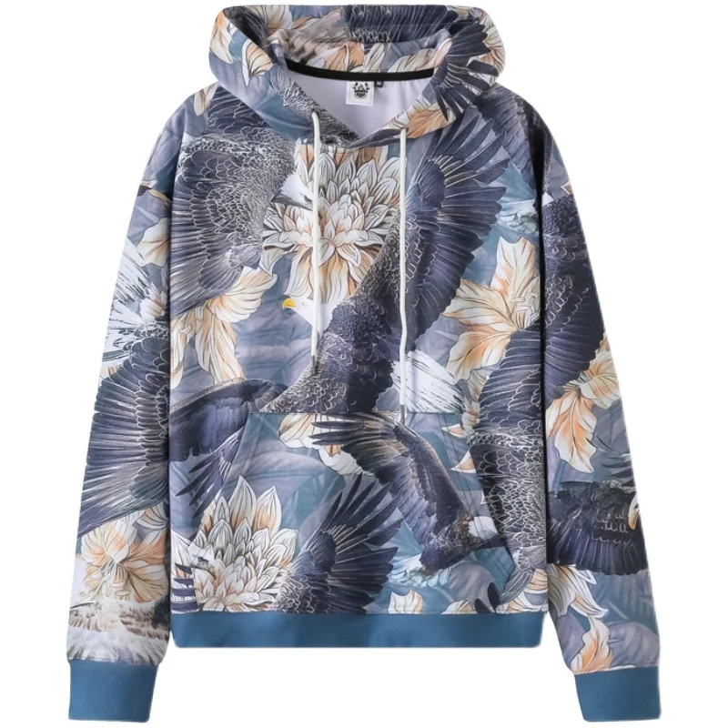 

European and American men's wear summer 2022 new Long sleeve hooded The eagle printing Fashion fleece