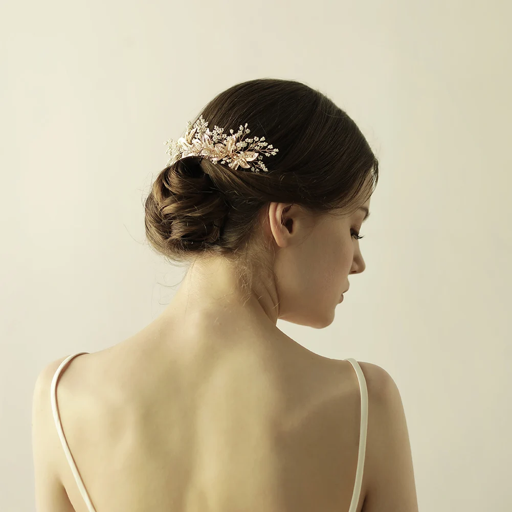 

O828 Vintage Royal Wedding Bridal Hair Comb Alloy Leaves Beading Handmade Brides Bridesmaid Headpiece Women Marriage Hairwear