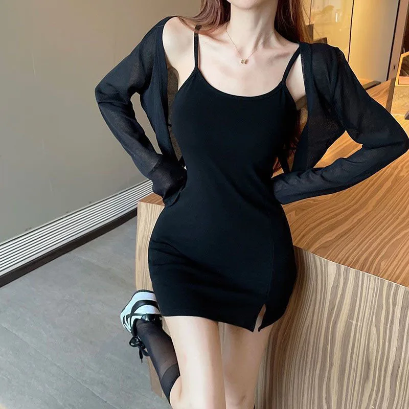 Xpqbb 여성용 블랙 화이트 자외선 차단 가디건, 긴 소매 얇은 시스루 크롭 탑, 심플한 단색 가디건, 여름