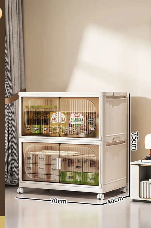 Large Capacity Organizer Cabinet Double Door Open Storage Box with Lid Wheels Stackable Foldable Snacks Sorting Wardrobe Bins - Image 20