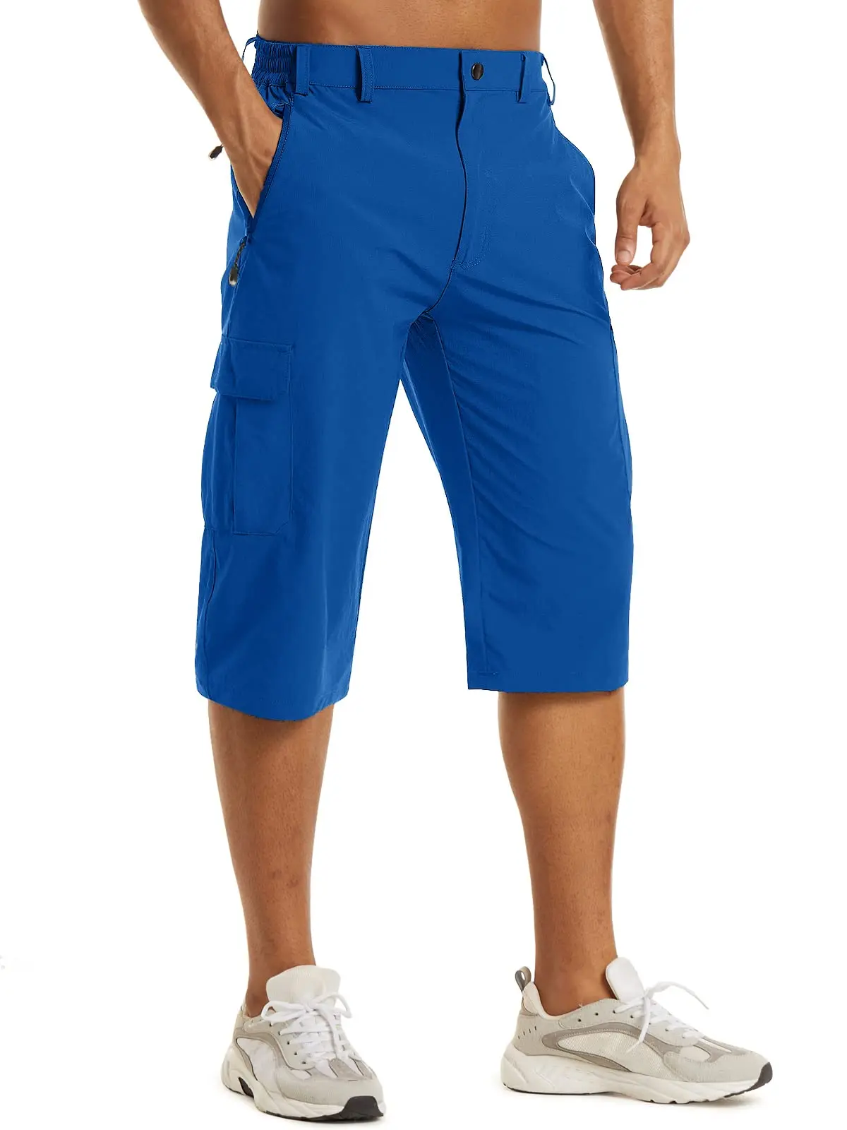 Cotton Below Knee Length Men's Outdoor Capri Pants with Multi Pockets