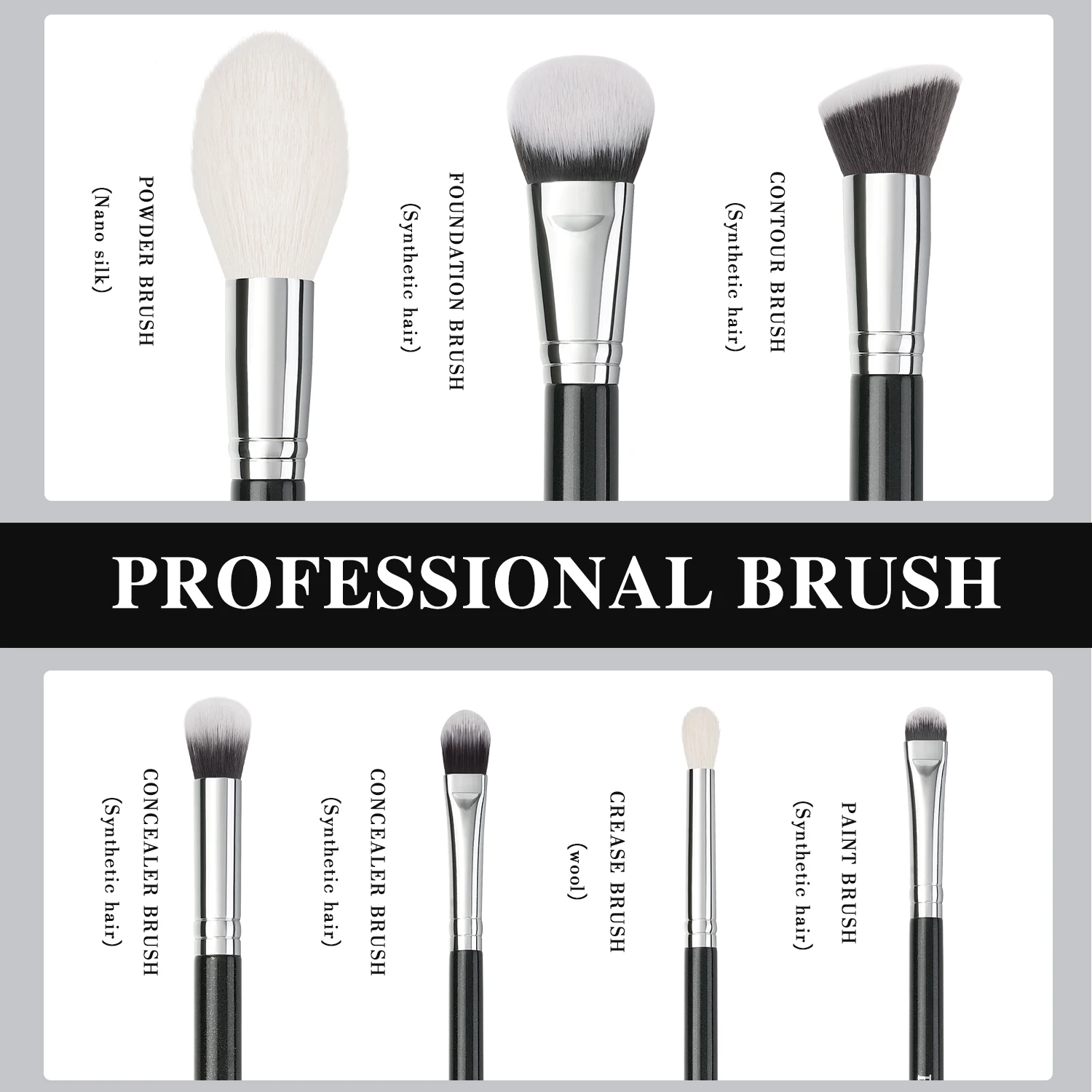 BEILI Black Makeup brushes set Professional Natural goat fiber hair brushes Foundation Powder Contour Eyeshadow make up brushes 6