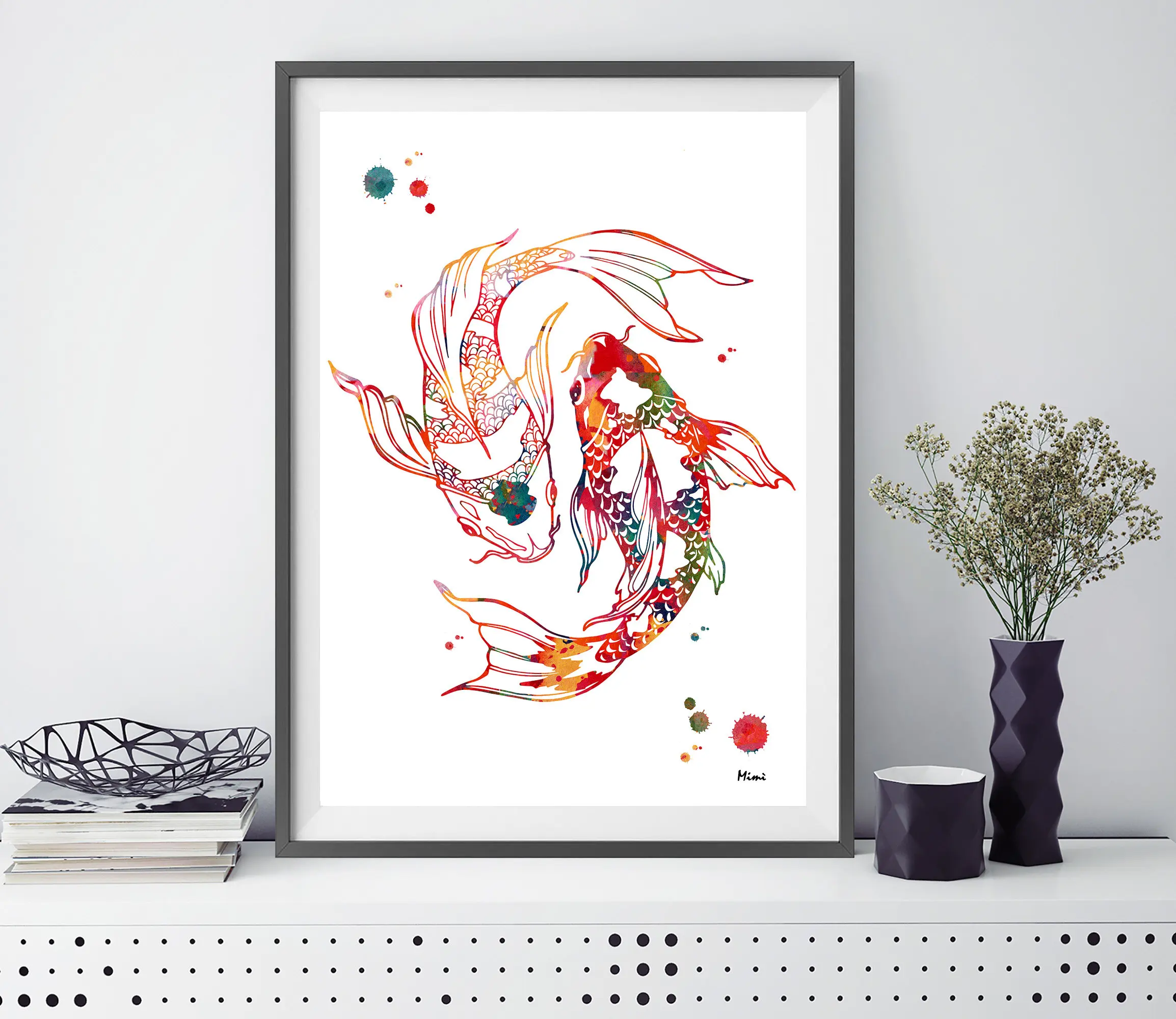 中国 外花の絵内魚の絵小碗　f2250227 中国 外花の絵内魚の絵小碗 f2250227 美術品・アンティーク