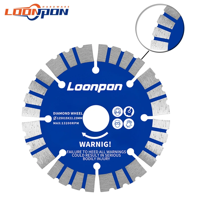 Loonpon Diamant Klinge 125mm Sägeblatt Stein Trennscheibe Rad Schneiden Klinge Für Trockene Schneiden Granit Marmor Beton Ziegel block – Detail 3
