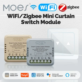 Modulo WiFi/ZigBee con interruttore intelligente per tende MOES - Compatibile con ripristino a bilanciere Tuya, app e telecomando per Alexa/Google Home