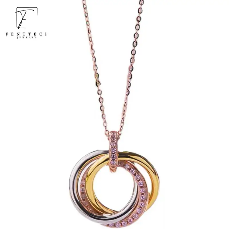 FENTTECI S925 Sterling Silver with 18k Gold Plated Pendants Necklace Full High Carbon Diamond Necklace for Women Clavicle Chain