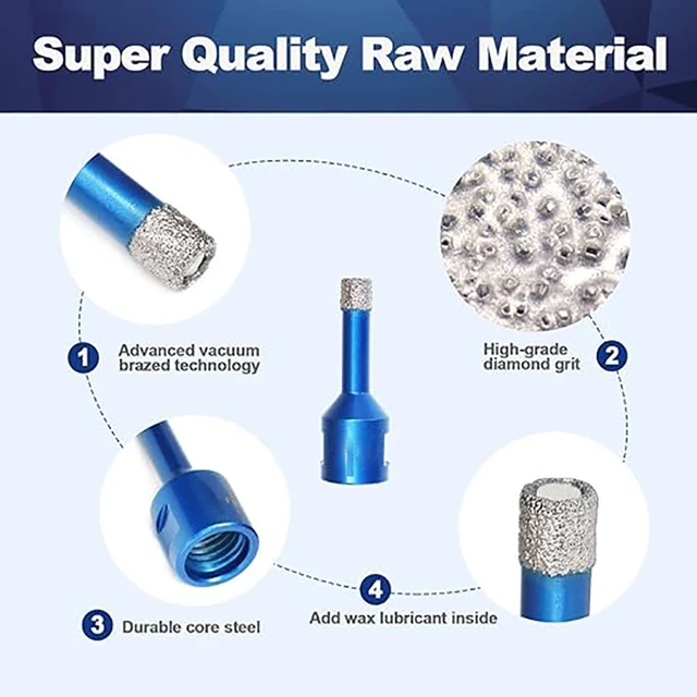 Set 5 Punte Diamantate 6 Mm Per Forare Piastrelle - Granito, Ceramica, Marmo E Porcellana