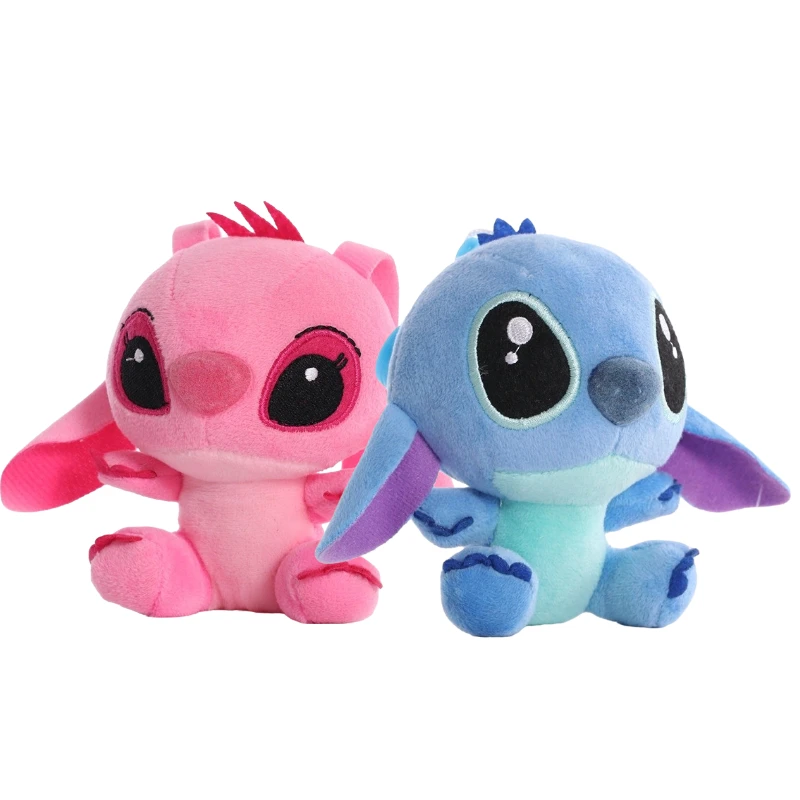 

12CM Disney Lilo & Stitch Plush Stuffed Toys Pink Blue Couple Cute Cartoon Anime Pendant Keychain Toy Kids Birthday Gifts Decor