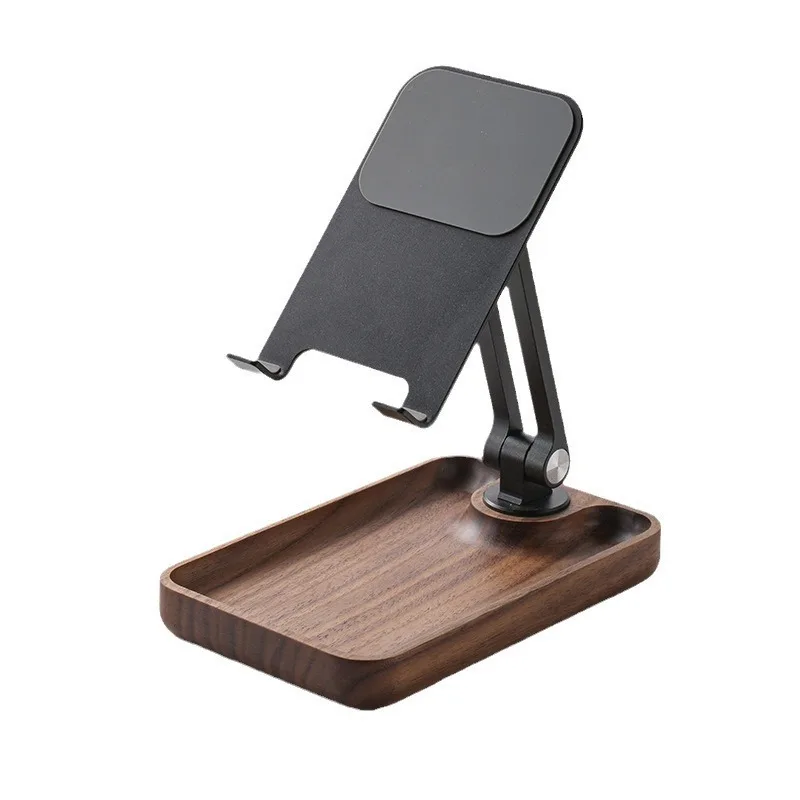 Supporto per cellulare/tablet girevole e pieghevole in lega di alluminio, in legno di noce nero, ideale per guardare video in diretta e trasmissioni._voghion.com