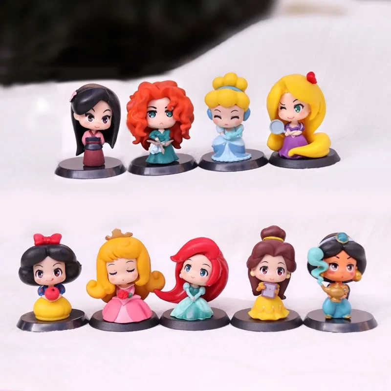 

Disney Princess Dolls Anime Figure Cartoon Q Figurals Cute Dolls Personality Car Desk Cake Decoration Models Girls Birthday Gift